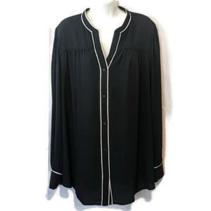 Ann Taylor Black Button-Down Shirt with White Piping